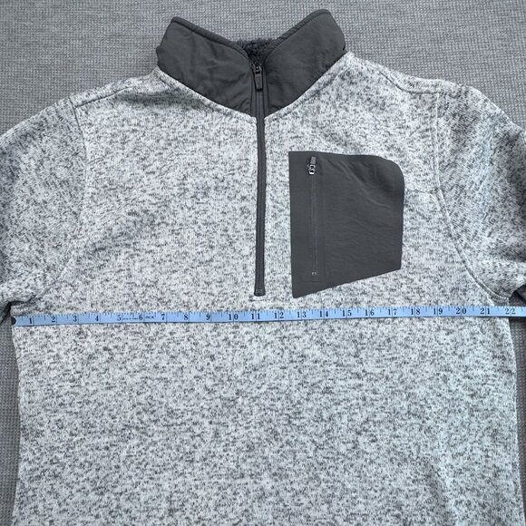 Old River Mens Size L Gray Speckled Quarter Zip Fleece Pullover Sweater Pocket - Picture 9 of 13
